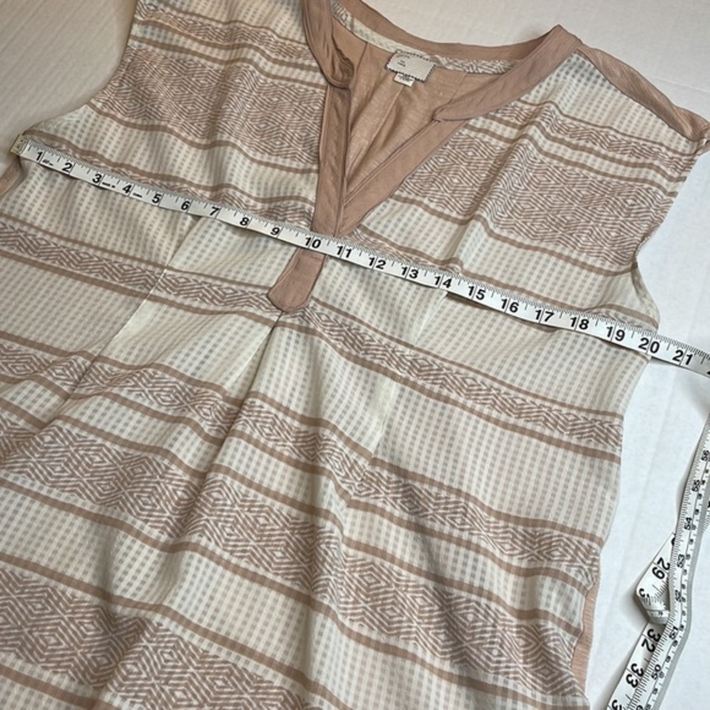 Anthropologie Postmark Split Neck Hi-Low Tank Top Tan and Cream Stripe Size L - Picture 7 of 10